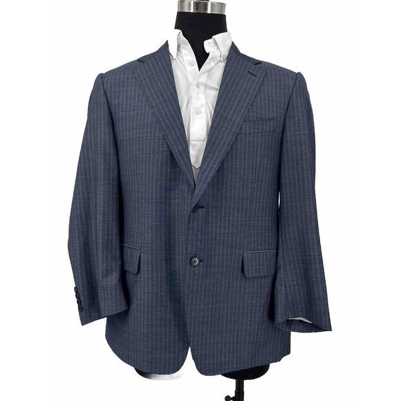 Canali Suit Jacket Mens *54R Wool Italy Made Blue Stripe 2 Button Coat Blazer - Picture 1 of 15
